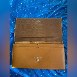 Antique English leather wallet taffeta moiré lined rare passport/tkt organizer